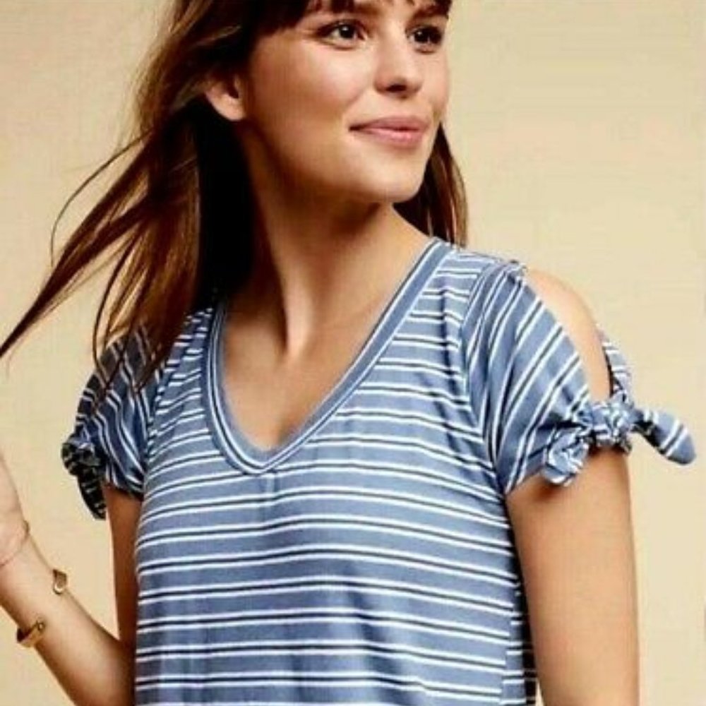 Left of Center Striped Cold Shoulder Tee